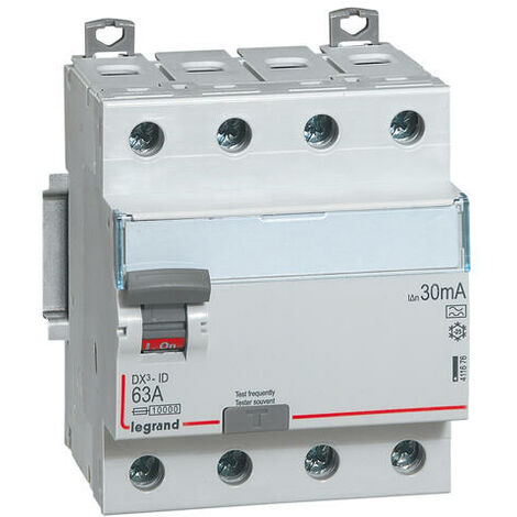 Legrand – Interrupteur différentiel DX3-ID 4 pôles 400V 63A type A 30mA – Arrivée haute et départ bas à vis – Conforme NF EN 61008-1 (1/6)