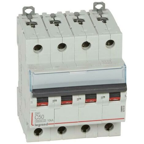 DISJONCTEUR DX3 6000 -VIS/VIS- 4P- 400V-50A-10KA-COURBEC-DÉPART-PEIGNE HX³ TRAD 4P LEGRAND 407903