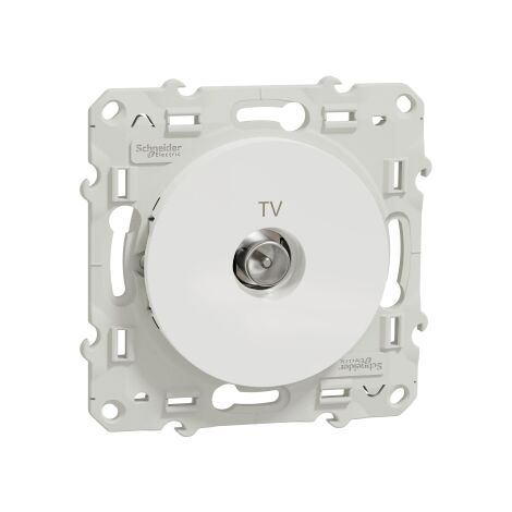 Schneider Electric – Prise TV encastrée blanche – Blindage simple pour câble coaxial – Fixation par vis – Normes IK04, IP21 – S520445