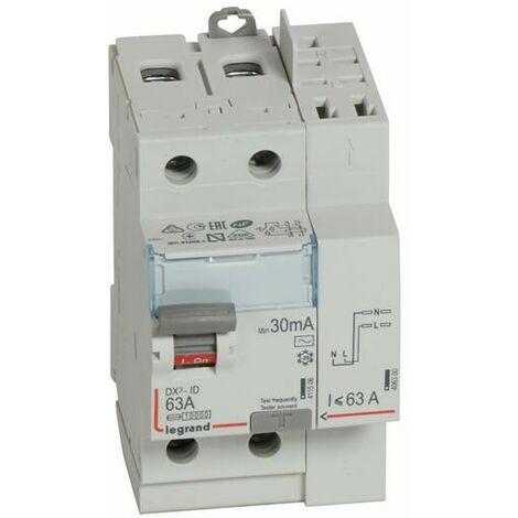 Interrupteur différentiel 63A 2P 30mA type AC arrivée haute vis et départ haut bornes auto 3M DX3-ID LEGRAND 411633