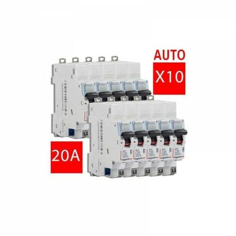 Legrand – Lot de 10 disjoncteurs unipolaires 6kA 1P+N 230V 20A – Courbe C – Borne automatique – Pour installations résidentielles et tertiaires