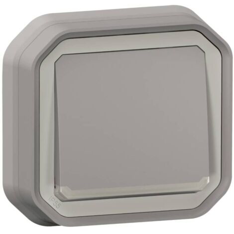 LEGRAND PLEXO BOUTON POUSSOIR À VOYANT LUMINEUX ENCASTRÉ COMPLET ÉTANCHE GRIS IP55 - 069832L