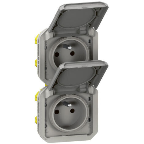 Double prise de courant étanche Plexo 16A 250V IP55 en gris - Legrand (1/4)
