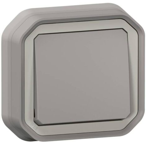 Poussoir NO étanche Plexo 10A IP55 IK08 livré complet pour fixation en encastré - gris (1/4)