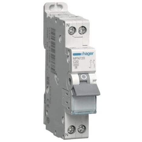 Disjoncteur 20A 1P+N 3kA courbe C connexion à vis 1 Module