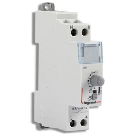 Legrand – Minuterie modulaire 230V 16A – Temporisation réglable 0,5 à 10 min – Rail DIN – Charge maximale 3680W pour lampes incandescentes