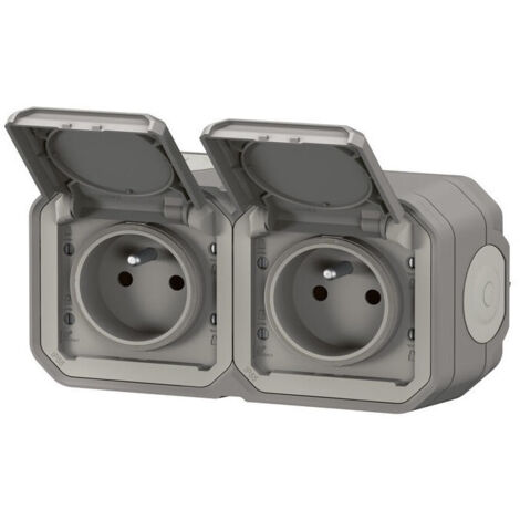 Prise de courant 2x2P+T horizontale Plexo complet saillie gris LEGRAND 069768L