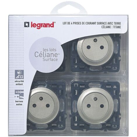 Legrand - Lot de 4 prises de courant avec terre Céliane Surface - Titane