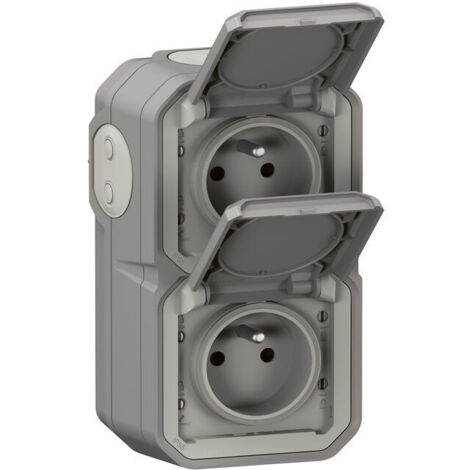 LEGRAND Double prise avec terre vertical étanche saillie Plexo, LEGRAND, gris