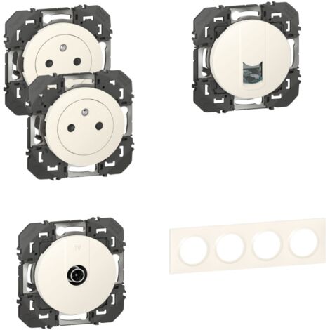 Legrand Pack Dooxie 2x2P+T + RJ45 + TV + Plaque 4P (1/4)