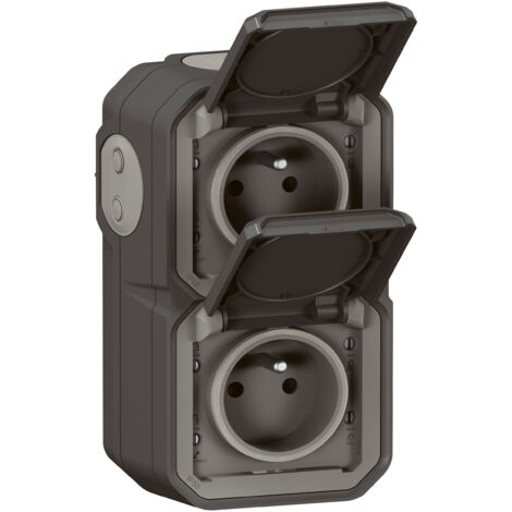 Legrand - Double prise de courant verticale avec volet Plexo complet saillie - Anthracite
