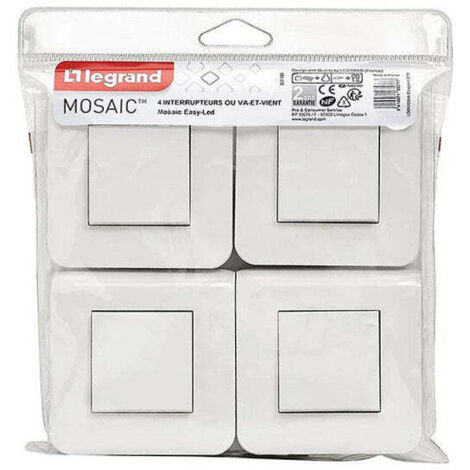 Legrand – Lot de 4 interrupteurs va et vient 10A – Blanc – Supports Batibox inclus – Installation facile pour 1 à 4 circuits d'éclairage
