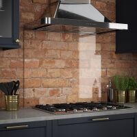 Clear Glass Splashback With Brushed Brass Caps 900 x 700 x 6mm