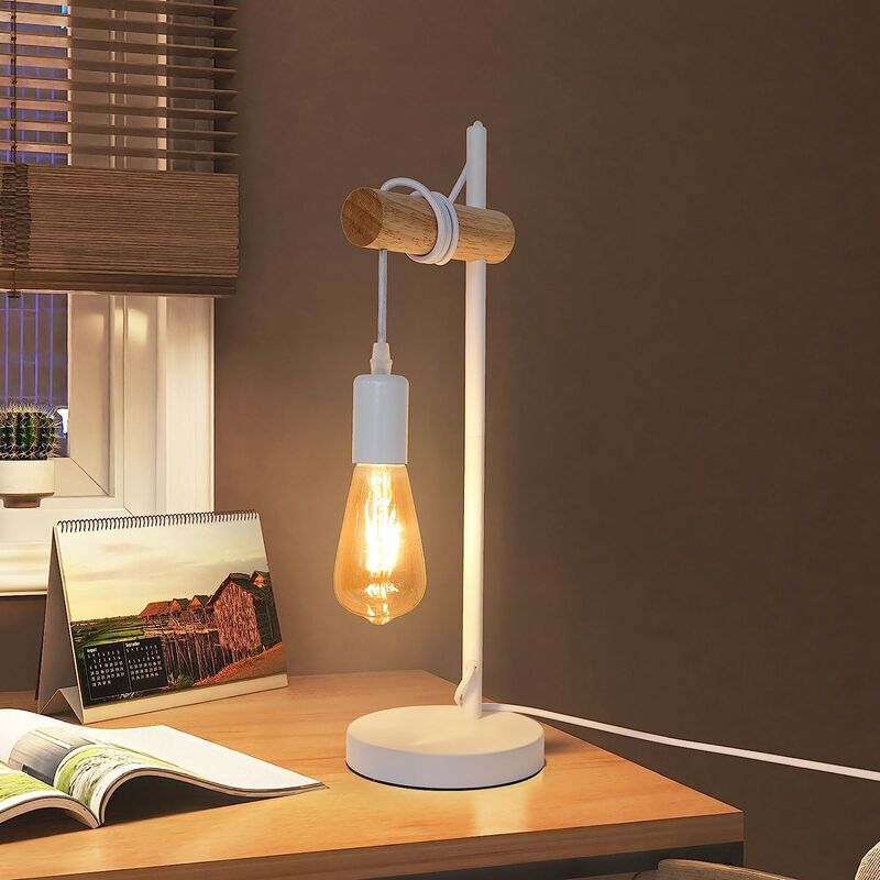 AISKDAN Lampe de chevet rétro en bois et métal, rallonge de 1,8m avec  interrupteur, convient