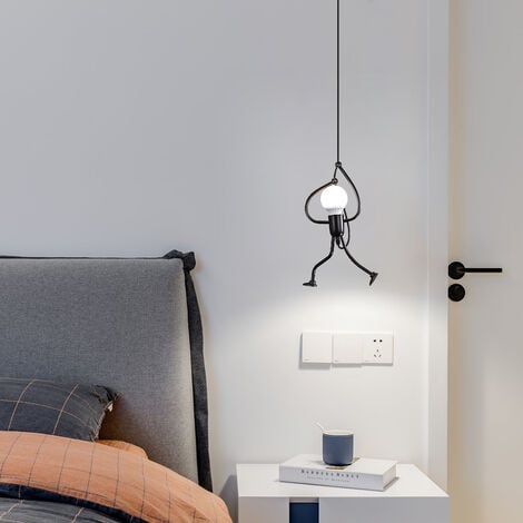 Luminaires suspendus créatifs modernes de petites personnes noir personnes dessin animé suspension lustre chambre enfant D26 × H 140 cm E27 suspension lustre accessoires