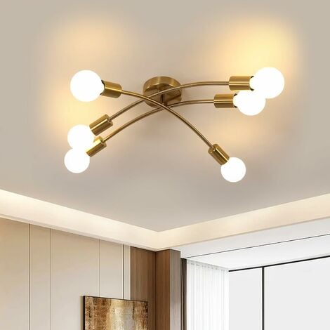 OYIPRO Plafonnier Moderne, 6-Lumières Lampe Plafond, Noir Or Luminaire  Plafonnier E27 Base, pour Salon Chambre Cuisine (Sans ampoules)