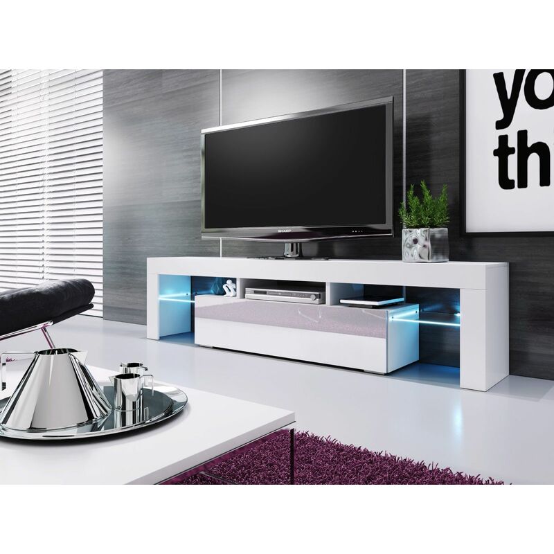 MEUBLE BANC TV BLANC SANS LEDS - 1M90 - MOINSCHERCUISINE