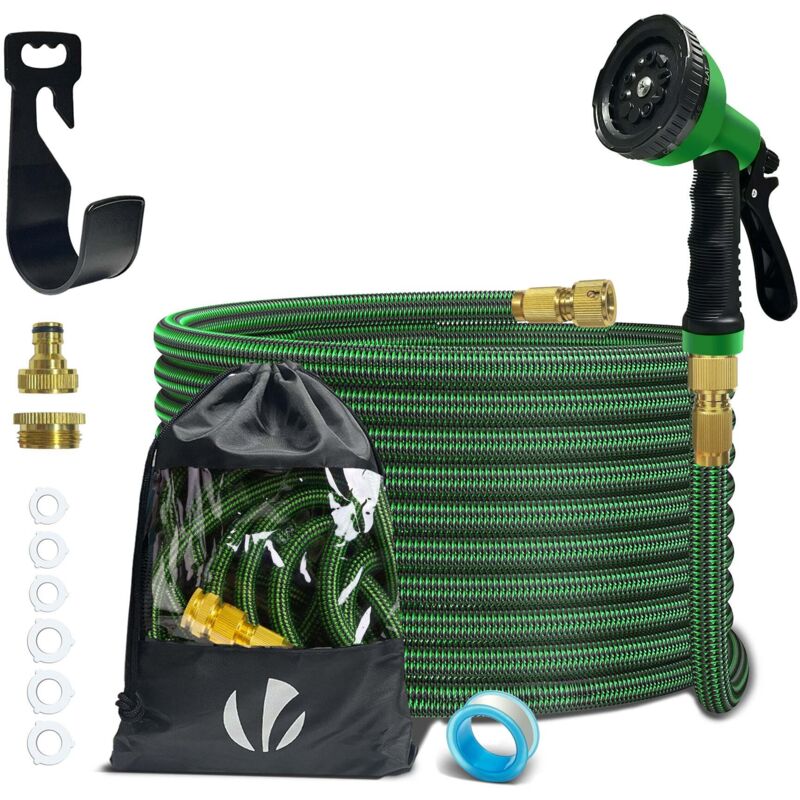 Tuyau D’Arrosage Extensible 15 M VOUNOT – Avec Récipient à Savon, 8 Modes, Anti-Fuite – Facile à Ranger, Pour Jardin, Balcon, Nettoyage Auto