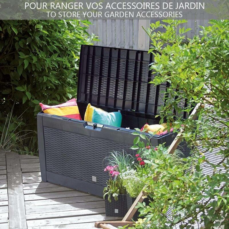 Coffre De Rangement Extérieur 145 L En PP - Banc Avec Assise - Verrouillable, Résistant Aux Intempéries - Noir/Marron - Charge Max 80 Kg