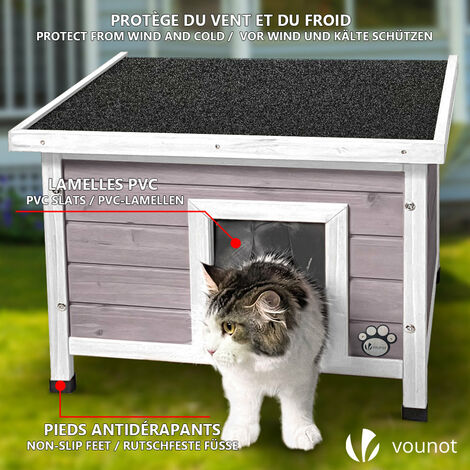 Niche Pour Chat D'Extérieur Imperméable Et Chaude - Tissu Oxford, Pieds Surélevés, Tapis Doublé | Pour Chats Errants, Abri Garage Jardin (Taille L, Gris)