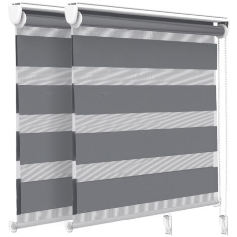 Vounot – Lot de 2 stores enrouleurs jour-nuit 100x150cm – Montage sans perçage ou avec – Tissu polyester gris résistant à l'humidité