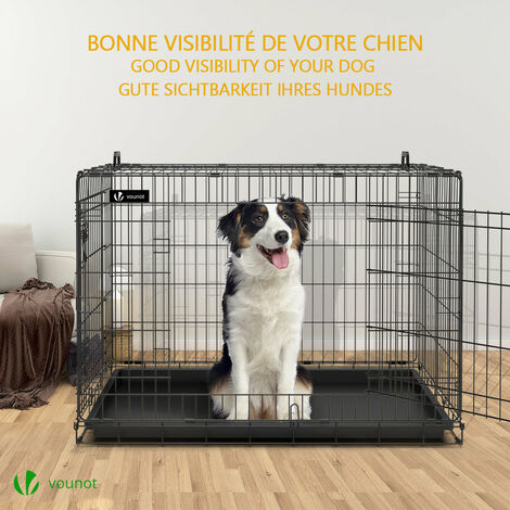 Cage pour chien pliable avec 2 portes verrouillable plateau amovible et  housse de protection 107x70x78cm