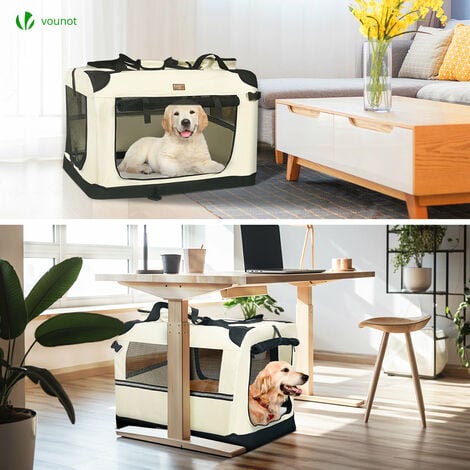 Sac transport pliable chien chat caisse cage portable 82x60x60cm beige