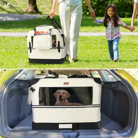 Sac transport pliable chien chat caisse cage portable 82x60x60cm beige