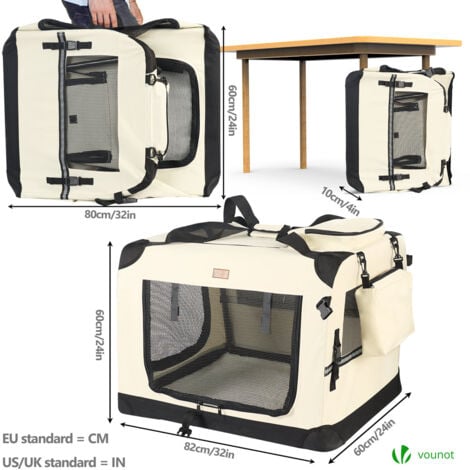 Sac transport pliable chien chat caisse cage portable 82x60x60cm beige
