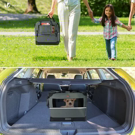 Sac transport pliable chien chat caisse cage portable 50x35x36cm gris