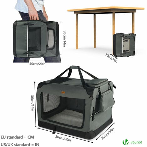 Sac transport pliable chien chat caisse cage portable 50x35x36cm gris