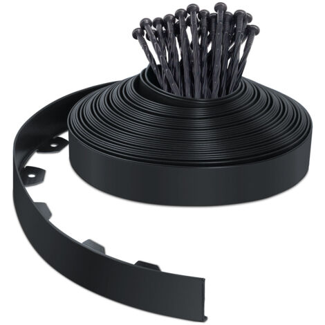 VOUNOT® Bordure de jardin flexible 20M en PVC avec 40 piquets - hauteur 5cm - noir