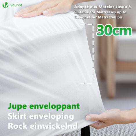 VOUNOT® Lot de 2 Protège Matelas Alèse 135x190x30cm avec jupe elastiquée - Imperméable respirante anti-acarien - Certifié OEKO-TEX