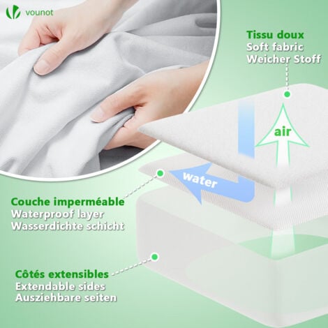 VOUNOT® Lot de 2 Protège Matelas Alèse 135x190x30cm avec jupe elastiquée - Imperméable respirante anti-acarien - Certifié OEKO-TEX