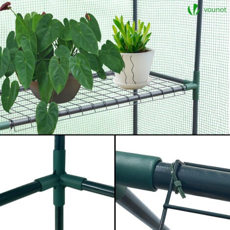 Serre de jardin avec étagères 143x73x195cm vert - Bâche renforcée - Fenêtre moustiquaire, porte enroulable zippée