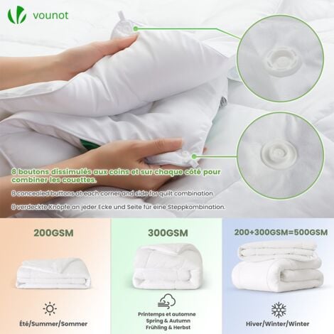 Couette tempérée 220x240cm 300gsm blanc - Couette chaude douce respirante en microfibre - Certifiée Oeko-Tex