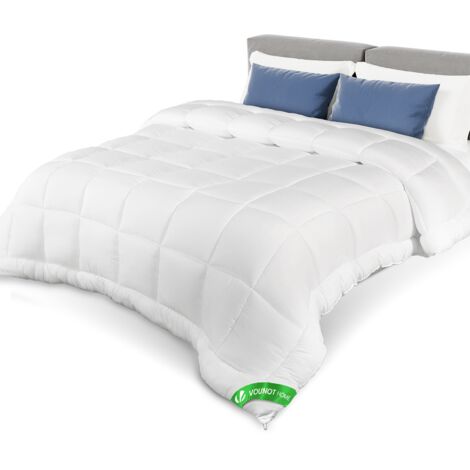 Vounot – Couette tempérée 200x200cm 300g/m² blanc – Garnissage microfibres 7D ultra-douces – Lavable en machine – Certifiée Oeko-Tex