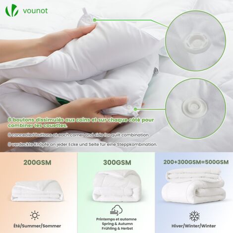 VOUNOT® Couette légère 135x200cm 200gsm blanc - Couverture douce respirante en microfibre - Certifiée Oeko-Tex