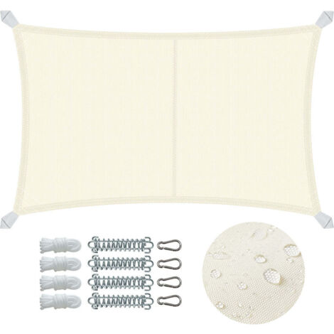 Vounot – Voile d'ombrage rectangulaire imperméable 3x5m – 160g/m² polyester – Protection UV 95% – Kit de montage inclus – Beige (1/5)