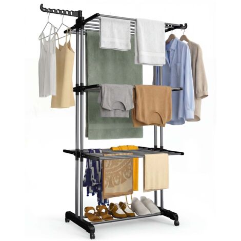 Lyrlody Séchoir à Linge avec roulettes 3 Niveaux Pliable Tubes en Acier