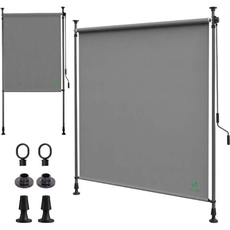 Store Vertical Extérieur Rétractable Outsunny 124x222 Cm - Pare-Soleil Manuel Gris Foncé Sans Perçage