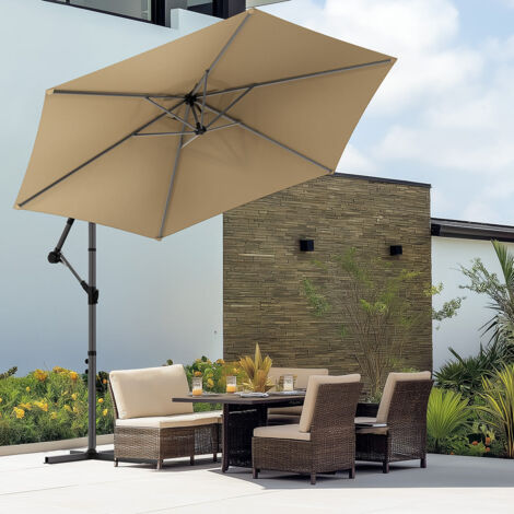 Parasol déporté inclinable 3M avec housse de protection Kaki - Rotatif 360° - Hauteur ajustable - Manivelle anti-retour