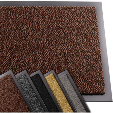 Vounot – Tapis de porte rectangulaire 40x60cm – Antidérapant en polypropylène et vinyle – Lavable à 30° – Marron-Noir pour entrée et balcon