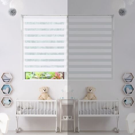 Store enrouleur jour/nuit zébré - 80 x 150 cm - Blanc - Sans perçage ou avec