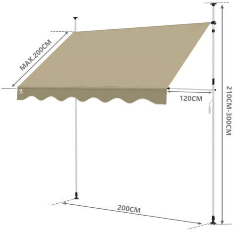 Auvent rétractable manuel sans perçage 200cm beige - Store banne hauteur et inclinaison réglable