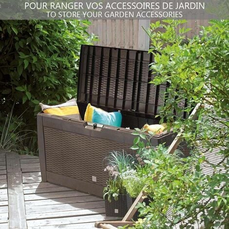 Coffre de Rangement Exterieur 310L  en PP 119x48x60CM Style Polyrotin Marron