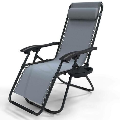 Vounot – Chaise longue inclinable textilène 127° avec porte-gobelet amovible – Support lombaire renforcé – Design pliable – Confort optimal