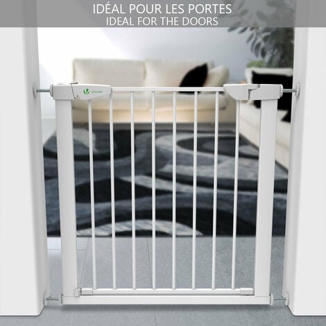 VOUNOT® Barrière de sécurité porte et escalier 75-84cm blanc - Sans perçage - Fermeture magnétique - Double verrouillage