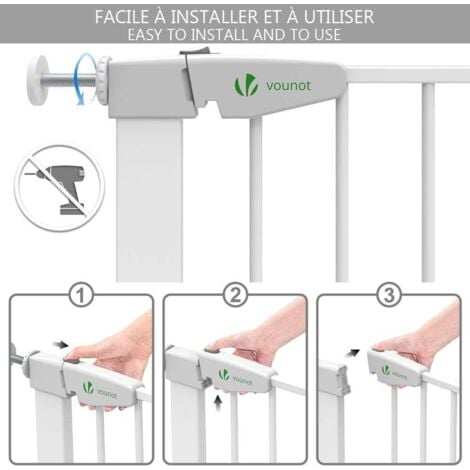 VOUNOT® Barrière de sécurité porte et escalier 75-84cm blanc - Sans perçage - Fermeture magnétique - Double verrouillage