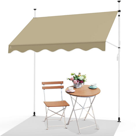 Vounot – Store banne rétractable manuel 250x120cm beige – Hauteur réglable 210-320cm – Installation sans perçage – Toile polyester imperméable